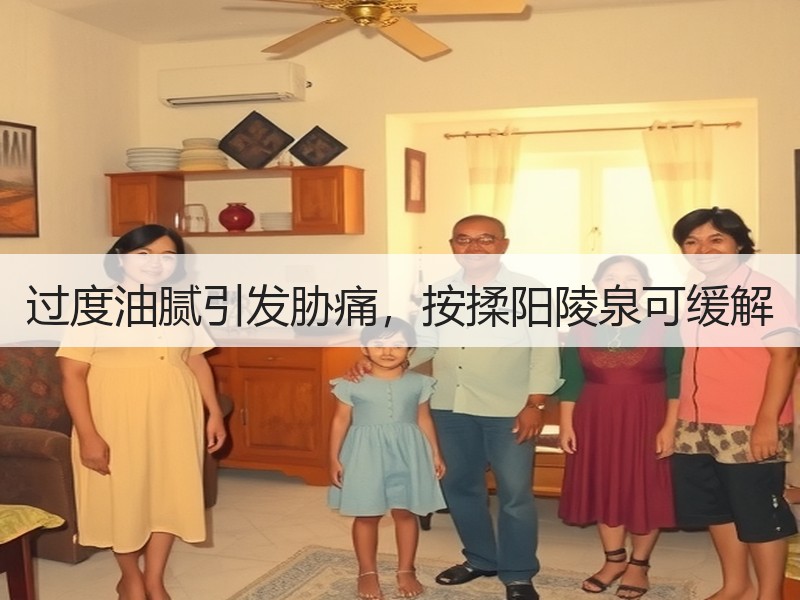 过度油腻引发胁痛，按揉阳陵泉可缓解